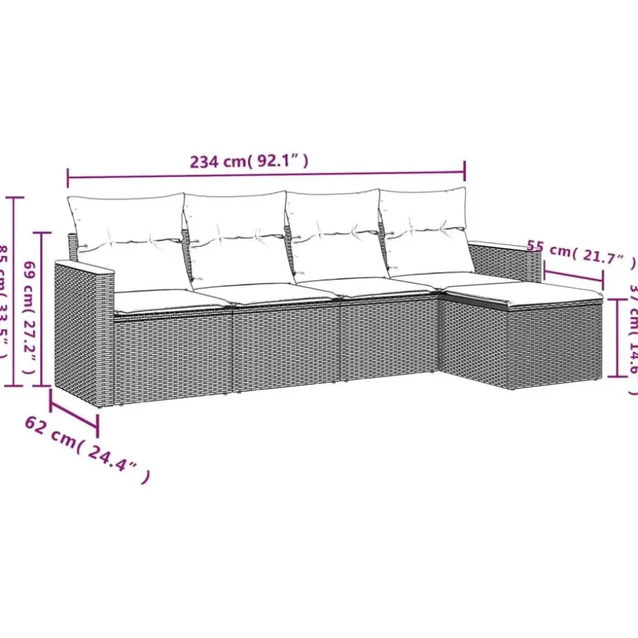 vidaXL 5-delige Loungeset met kussens en kruk - hout armsteun - Grijs