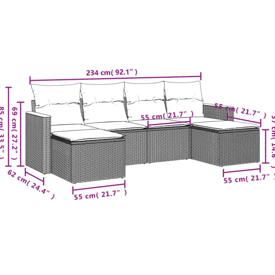 vidaXL 6-delige Loungeset met kussens en hout armsteun - Grijs
