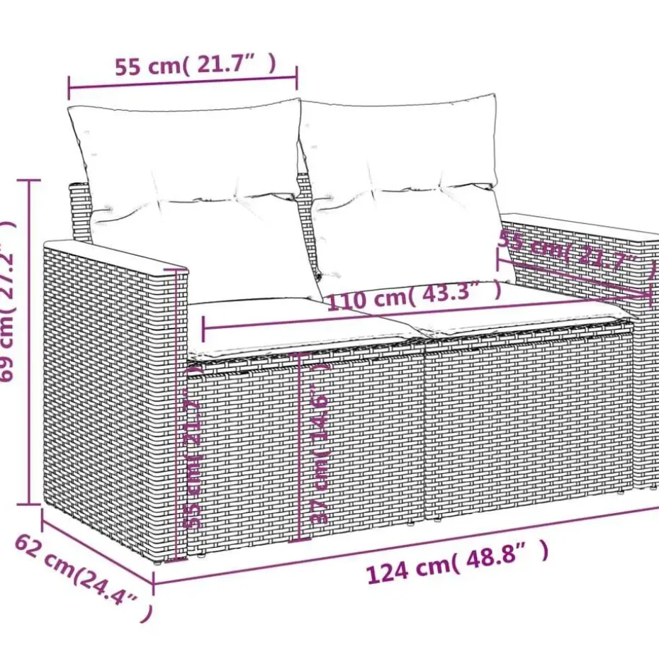 vidaXL 6-delige Loungeset met kussens en hout armsteun - Grijs