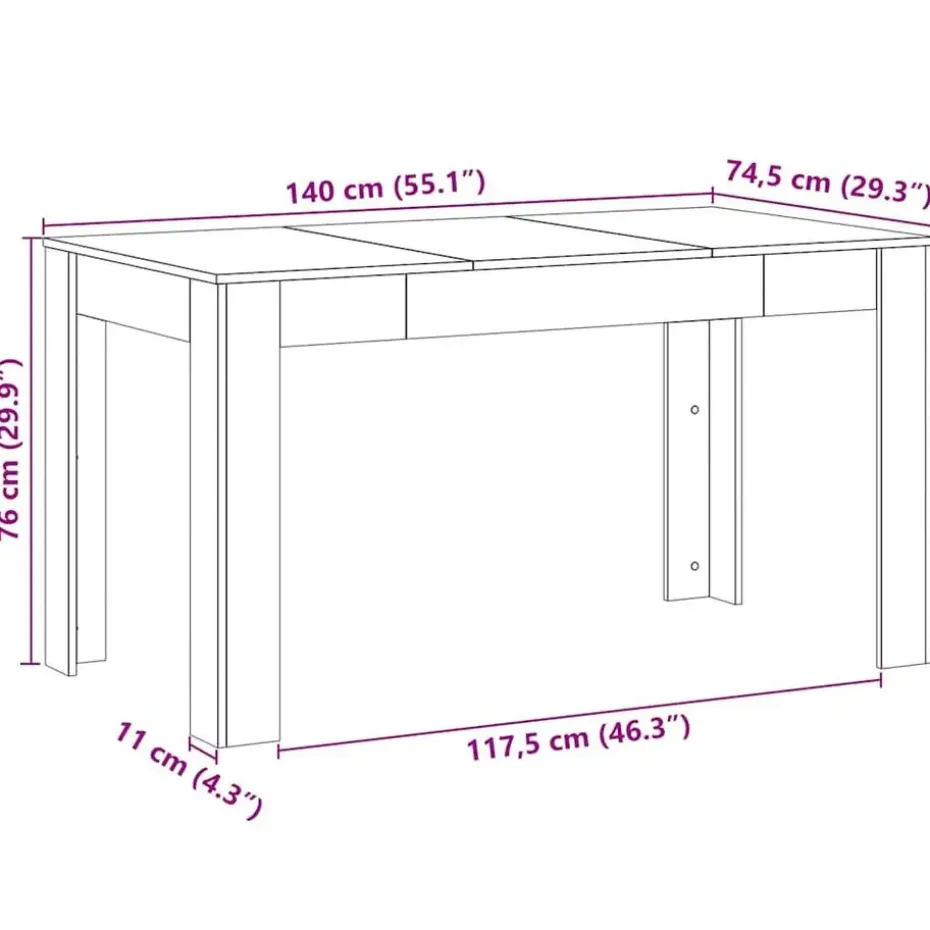 vidaXL Eettafel - Artisanaal eiken - Bewerkt hout - 140x74.5x76 cm