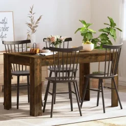 vidaXL Eettafel - Gerookt eiken - Bewerkt hout - 140x74.5x76 cm