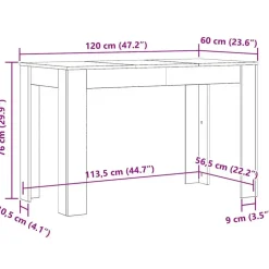 vidaXL Eettafel - Rechthoekige tafel - Bruin eiken - Bewerkt hout - 120x60x76 cm