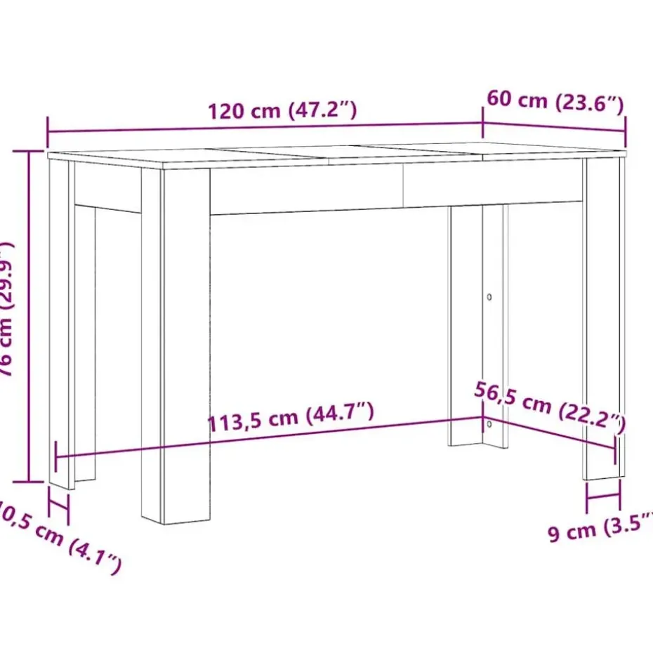 vidaXL Eettafel - Rechthoekige tafel - Bruin eiken - Bewerkt hout - 120x60x76 cm