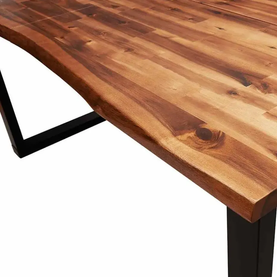 vidaXL Eettafel - Rechthoekige tafel - Massief acaciahout en staal - 160x80 cm