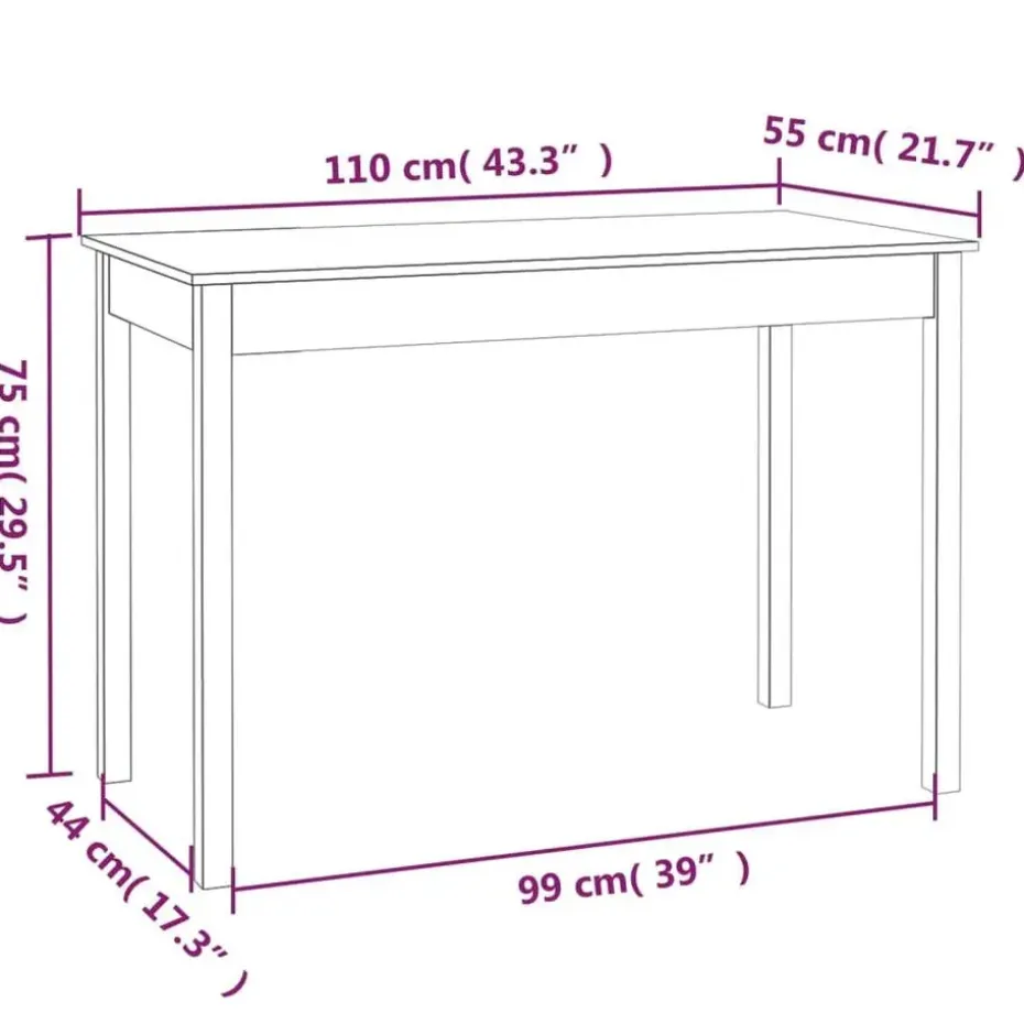 vidaXL Eettafel - Rechthoekige tafel - Wit - Massief grenenhout - 110x55 cm