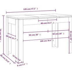 vidaXL Eettafel - Rechthoekige tafel - Bruin eiken - Bewerkt hout - 120x60 cm