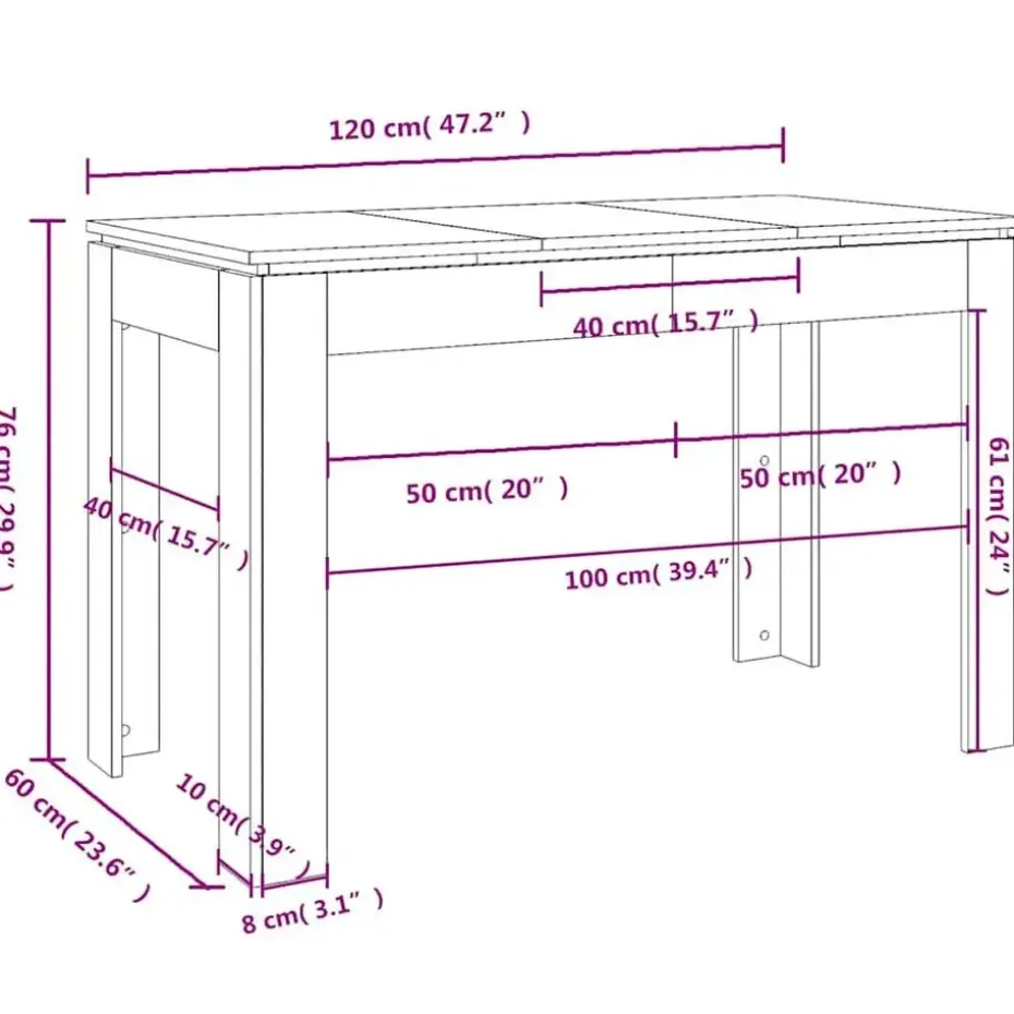 vidaXL Eettafel - Rechthoekige tafel - Bruin eiken - Bewerkt hout - 120x60 cm