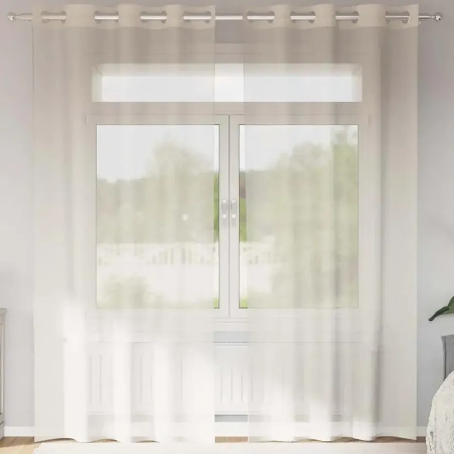 vidaXL Gordijnen van voile met ringen - Crème - 140x225 cm - Stof - 2 Stuks