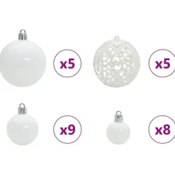 vidaXL Kerstballen set met 150 LED - 61x - Ø3/4/6 cm - Wit - Kunststof - Mix