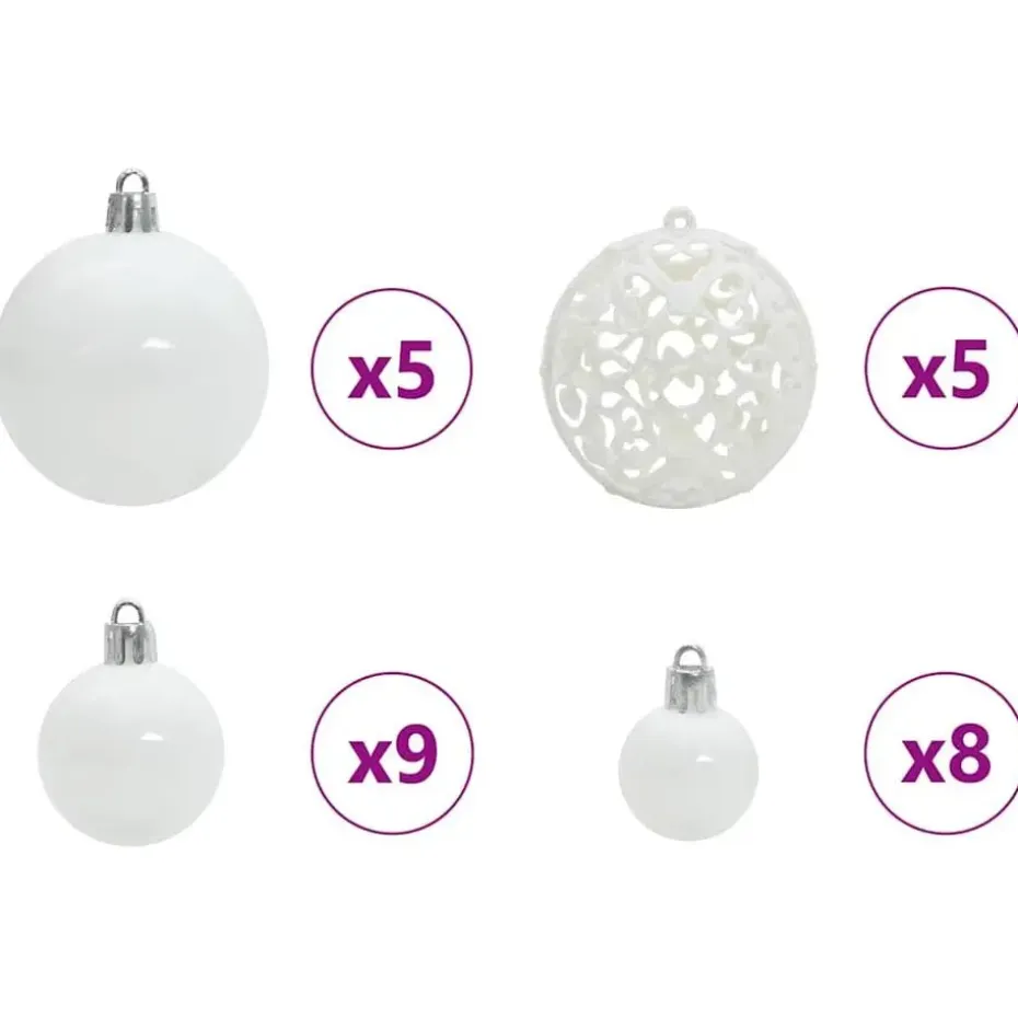 vidaXL Kerstballen set met 150 LED - 61x - Ø3/4/6 cm - Wit - Kunststof - Mix
