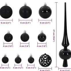 vidaXL Kerstballen set met 300 LED - 120x - Ø3/4/6 cm - Zwart - Kunststof - Mix