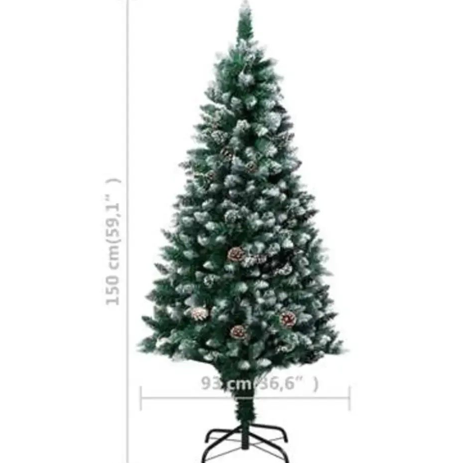 vidaXL Kunstkerstboom met dennenappels en witte sneeuw 150 cm