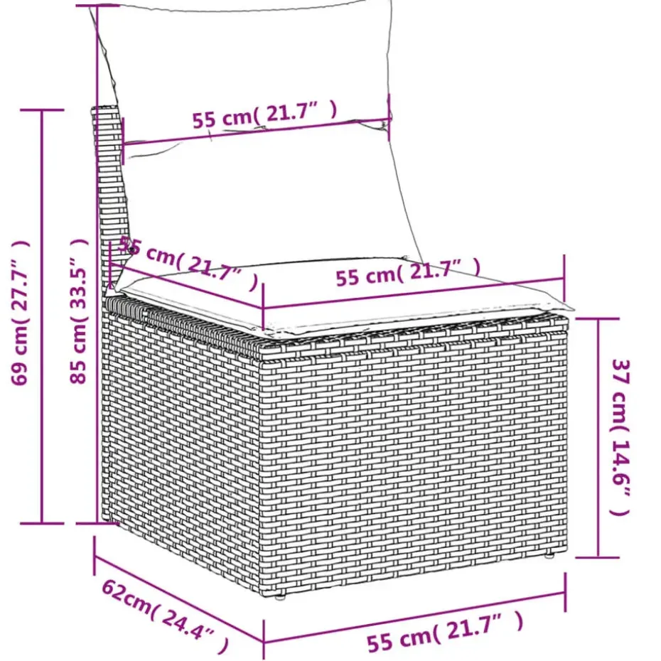 vidaXL Loungeset met 8 kussens en hout armsteun & salontafel - Grijs - 9 stuks