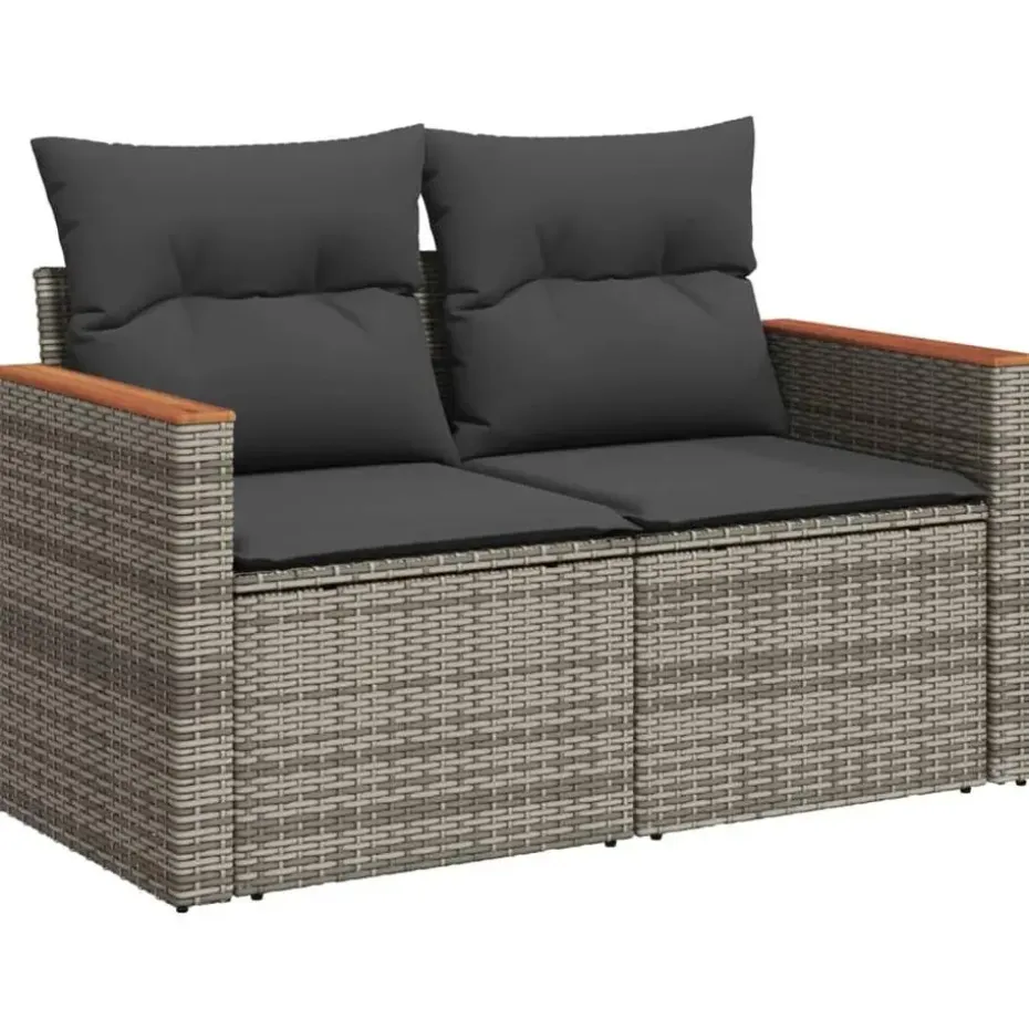 vidaXL Loungeset met 8 kussens en hout armsteun - Grijs - 6 stuks