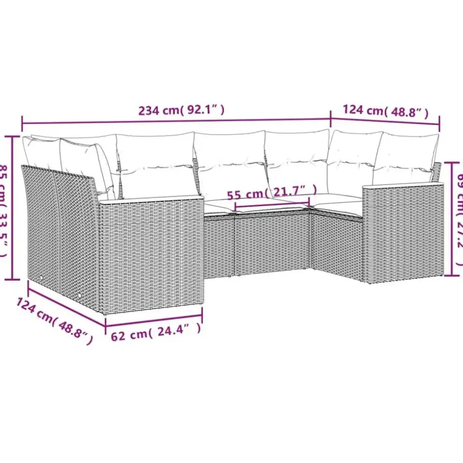 vidaXL Loungeset met 8 kussens en hout armsteun - Grijs - 6 stuks