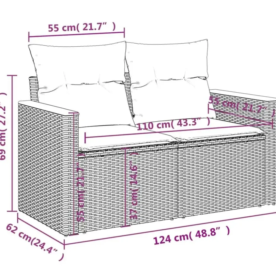 vidaXL Loungeset met 8 kussens en hout armsteun - Grijs - 6 stuks