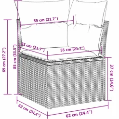 vidaXL Loungeset met 7 kussens en tuintafel - Grijs - Poly Rattan - 5 stuks
