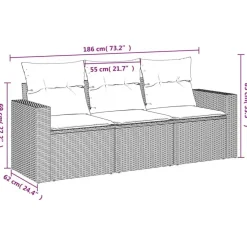 vidaXL Loungeset met kussens voor 3 personen - Grijs - Poly Rattan