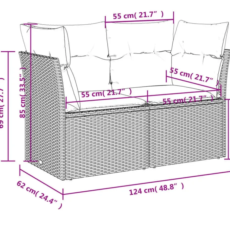 vidaXL Loungeset voor 7 met kussens en verstelbaar salontafel - Gris - 8 stuks