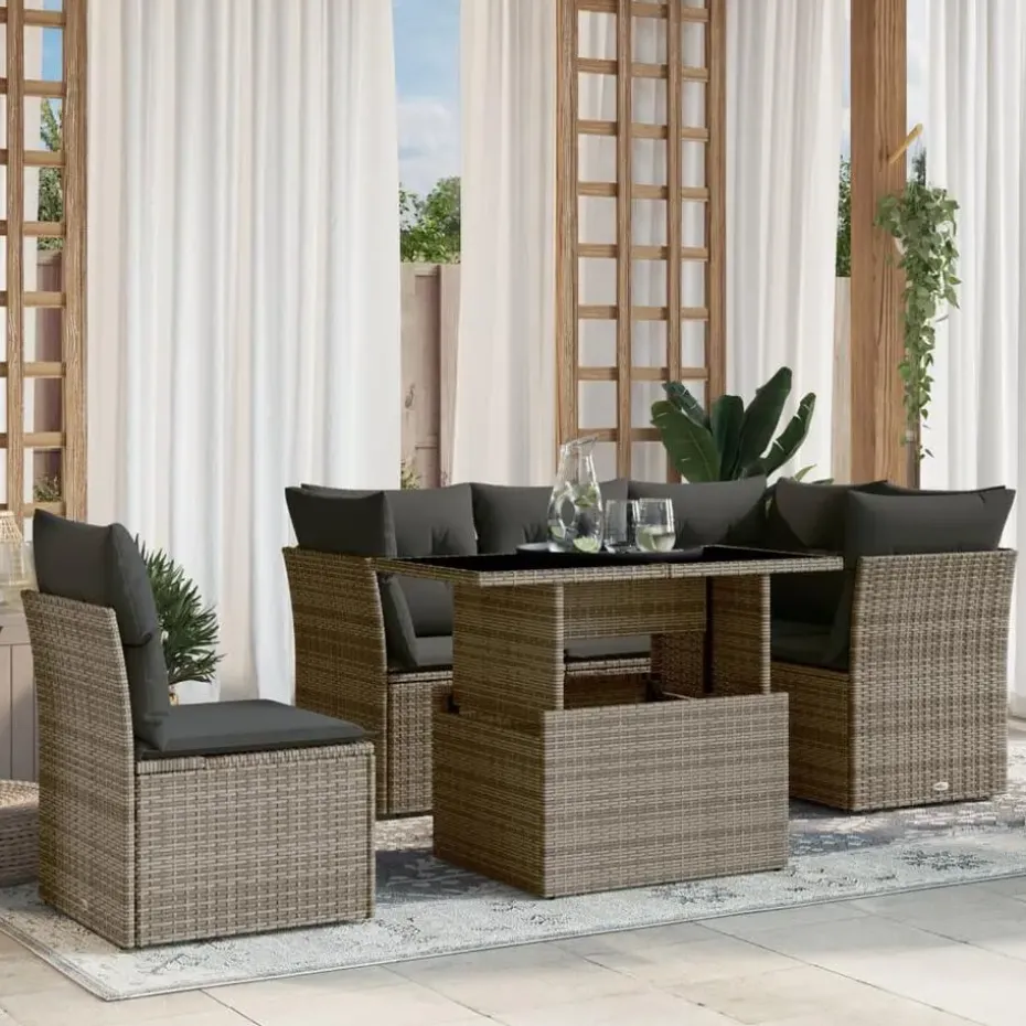 vidaXL Loungeset voor 5 met kussens & verstelbaar salontafel - Gris - 6 stuks