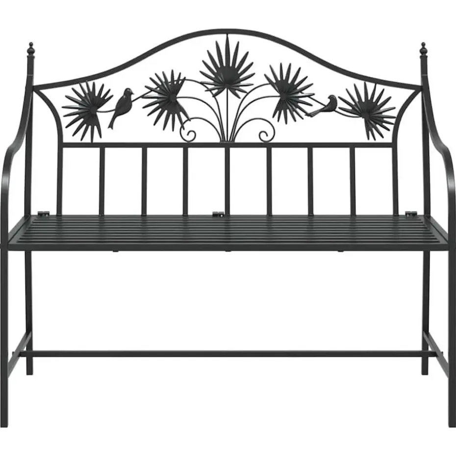 vidaXL Tuinbank met vogels en bloemen ontwerp -Zwart - Staal - 104x52.5x89 cm
