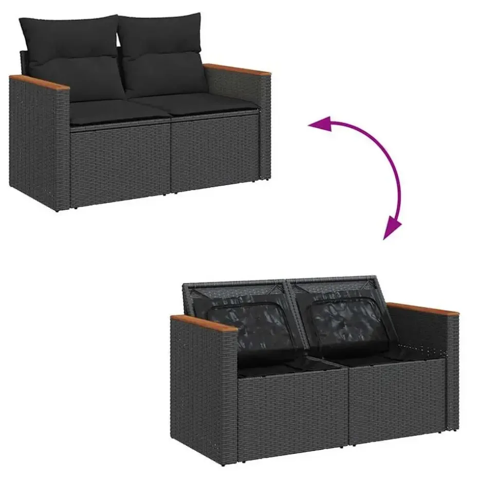 vidaXL Tuinbank 2-Zits – Zwart Polyrattan – 124x62x69 cm – Weerbestendig Design