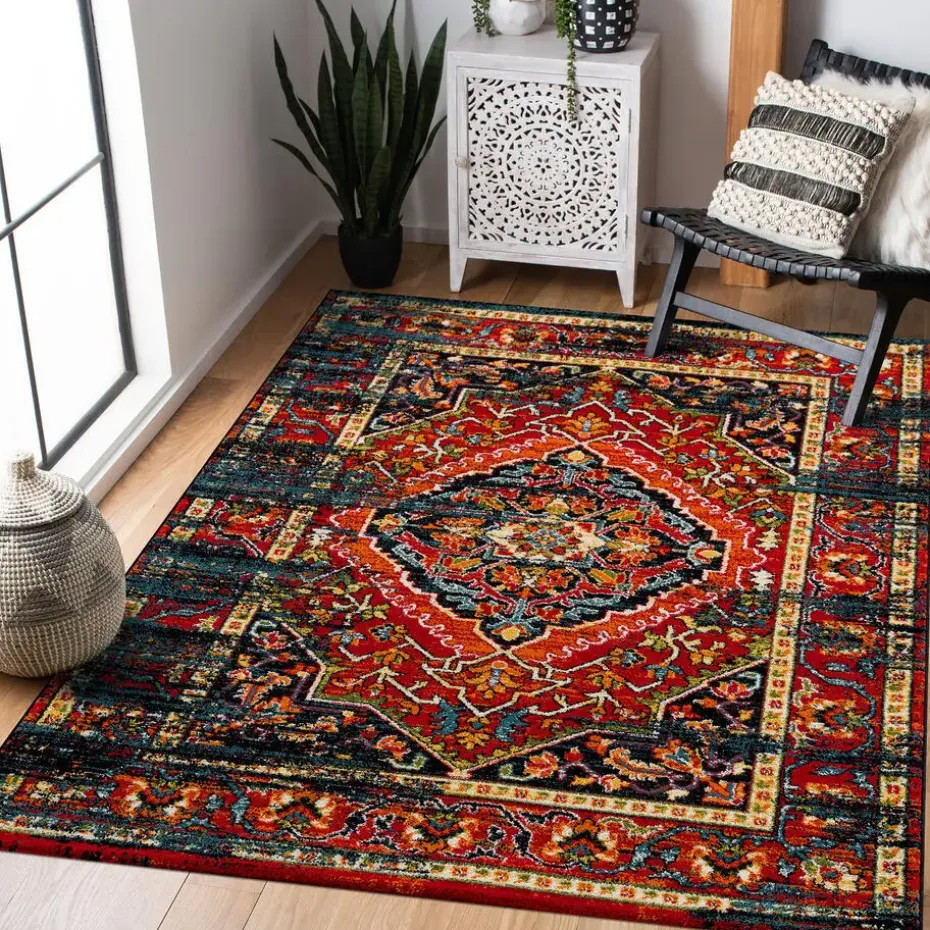 Vintage Marrakech Vloerkleed Zwart / Multi Laagpolig - 140x200 CM