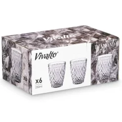 Vivalto Drinkglazen Diamonds - grijs glas - 6x - 250 ml
