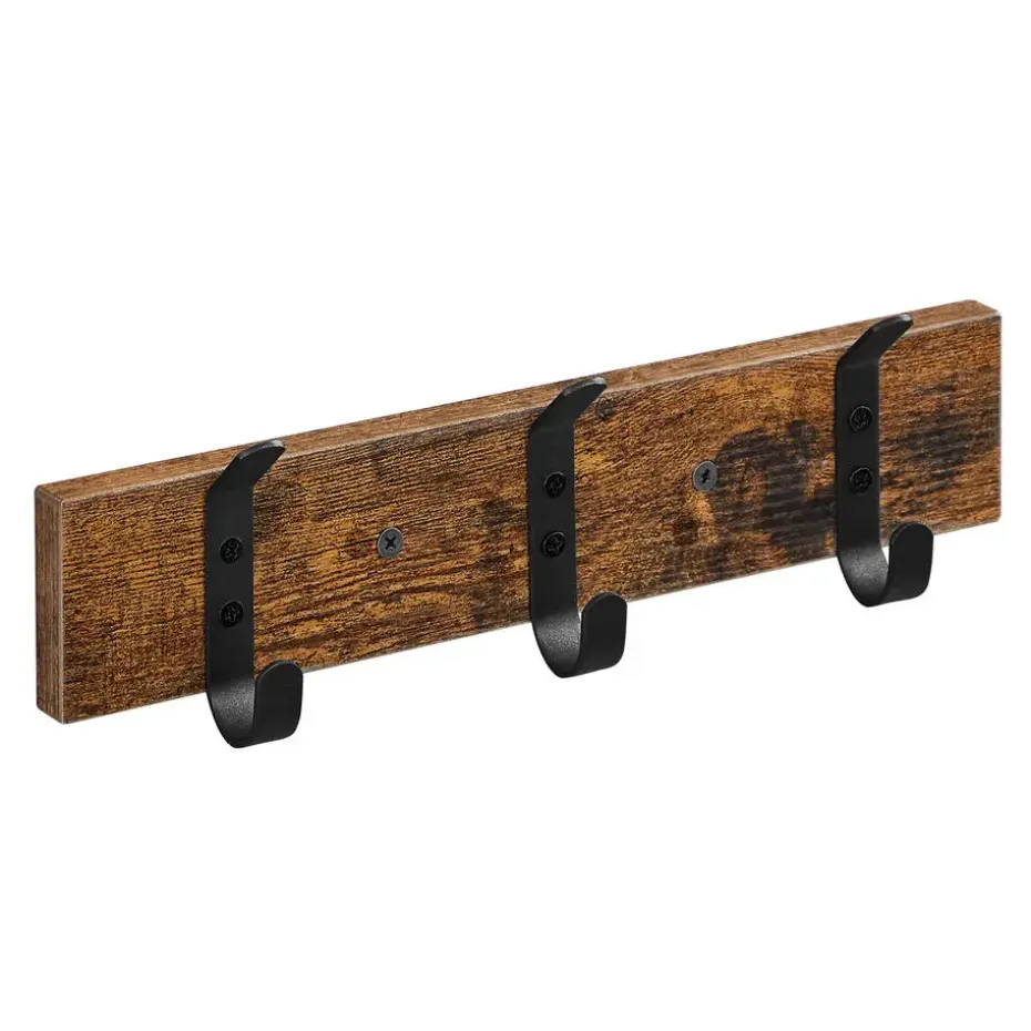 Wandkapstok met 6 Haken - compacte houten Muurkapstok - Vintage Bruin en Zwart