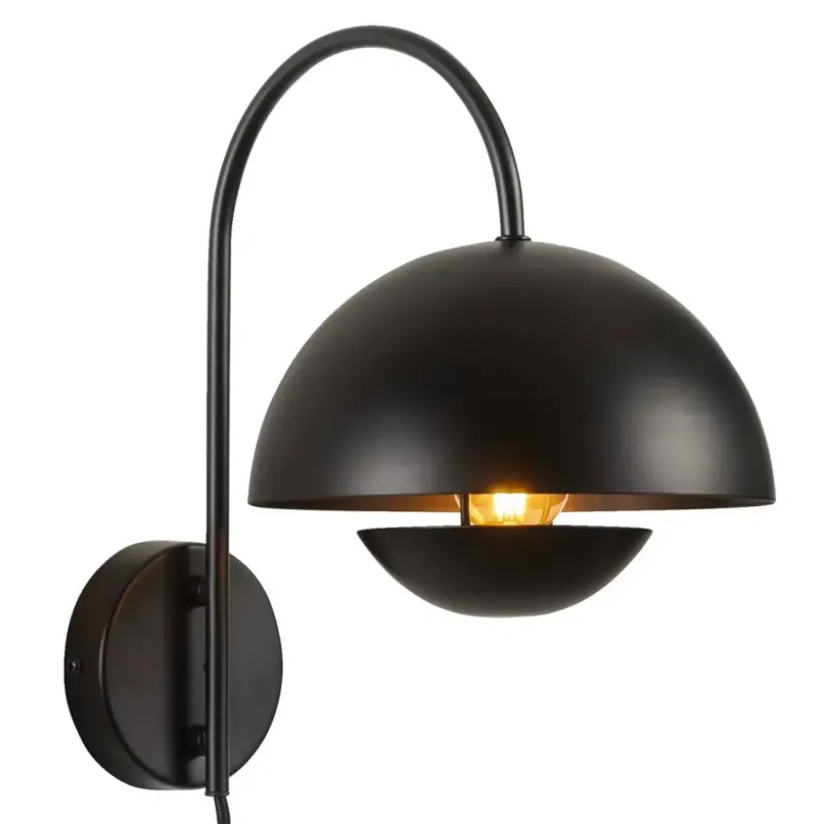 Wandlamp Yuki E27 - zwart metaal - 30x30x20 cm