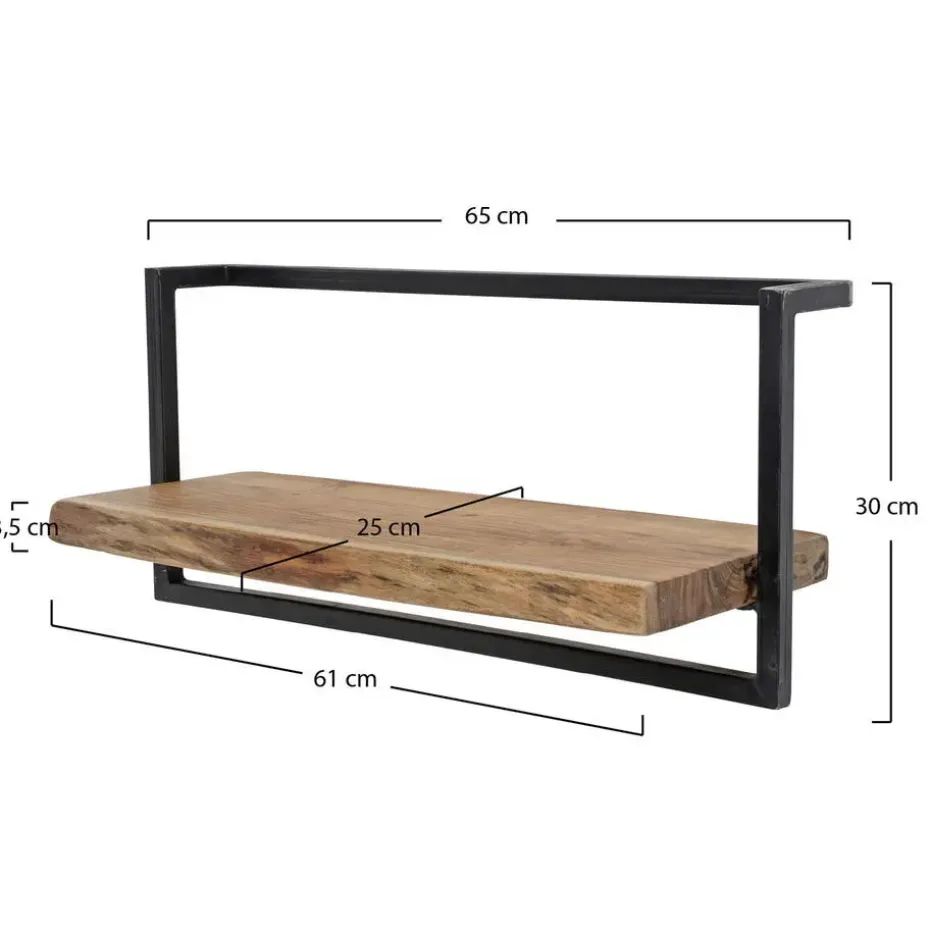 Wandplank Edge 65x25x30cm - Acaciahout & Metaal