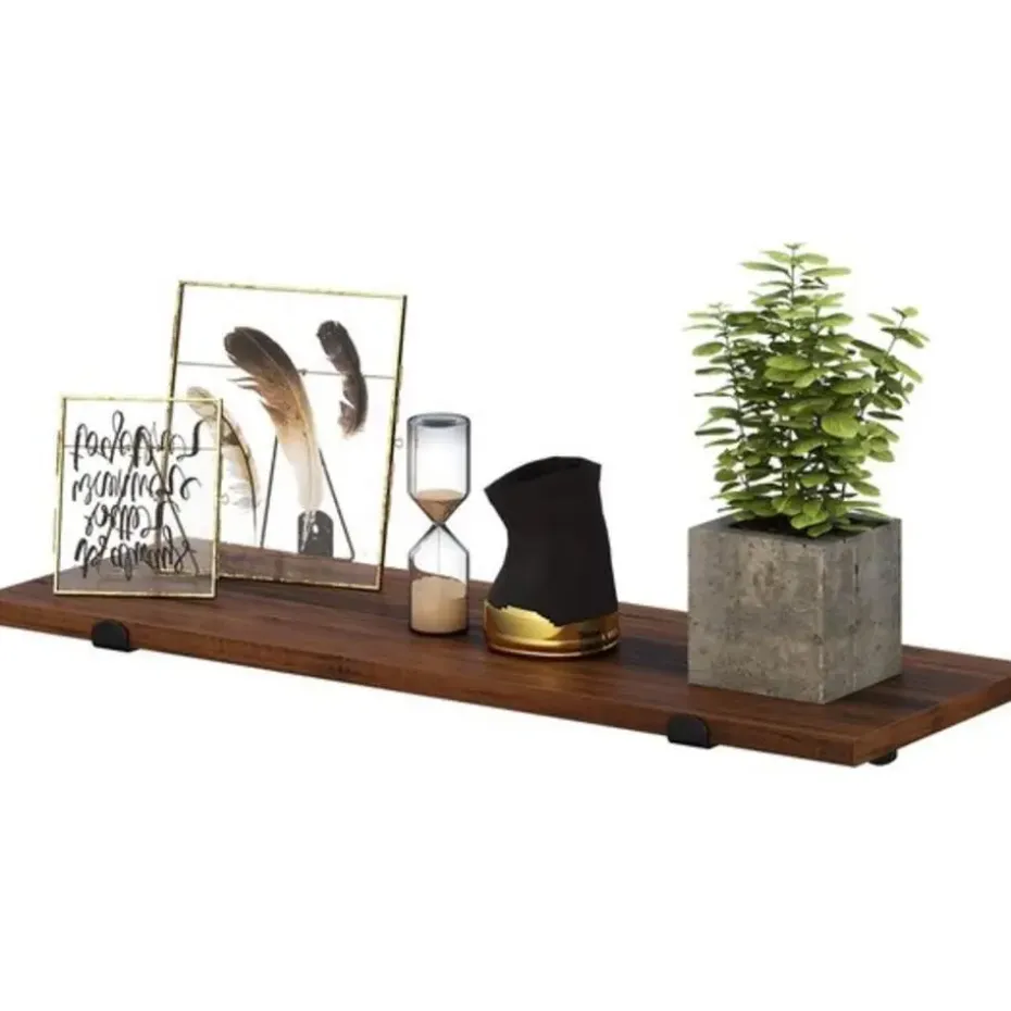 Wandplank, set van 2, 60 x 20 x 7 cm, zwevende plank, bruin-zwart