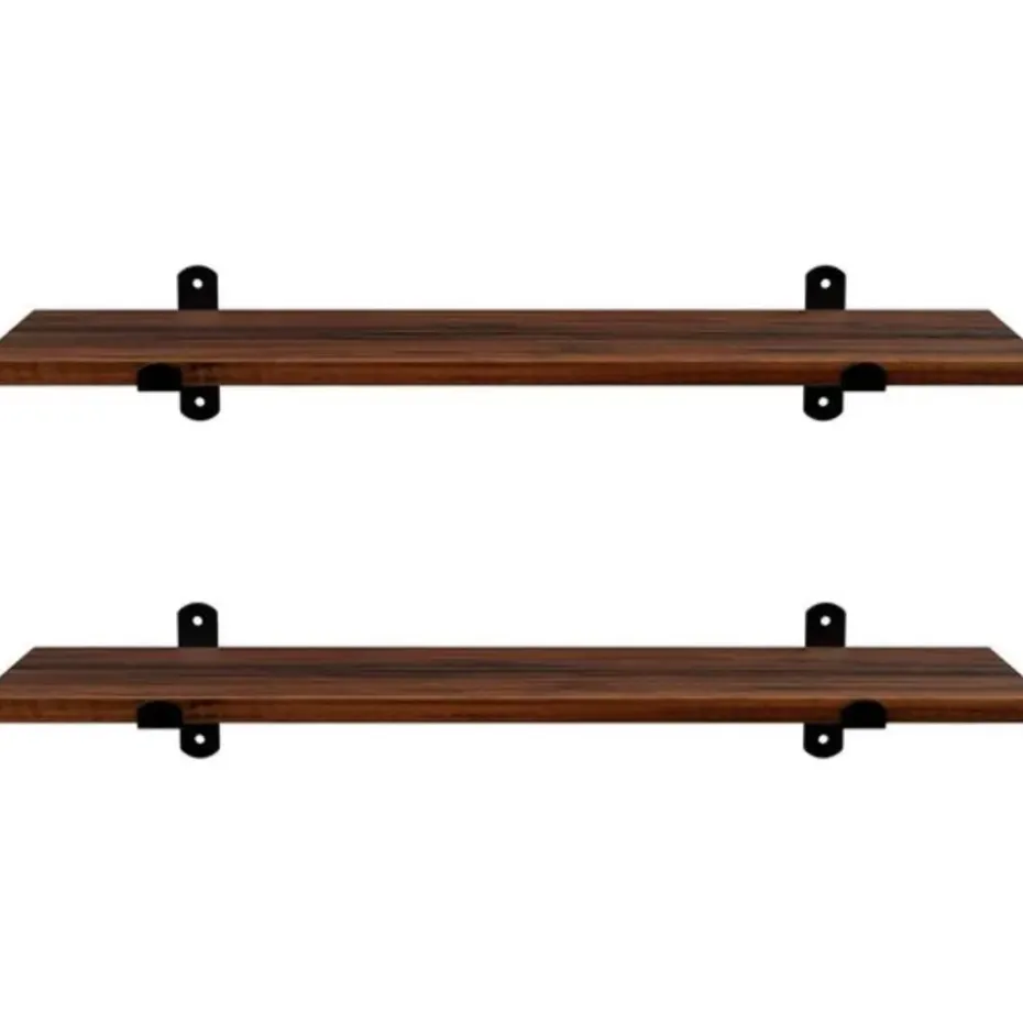 Wandplank, set van 2, 60 x 20 x 7 cm, zwevende plank, bruin-zwart