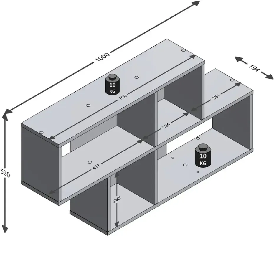 Wandrek Nora - donkerbruin/grijs - 53x100x19,5 cm