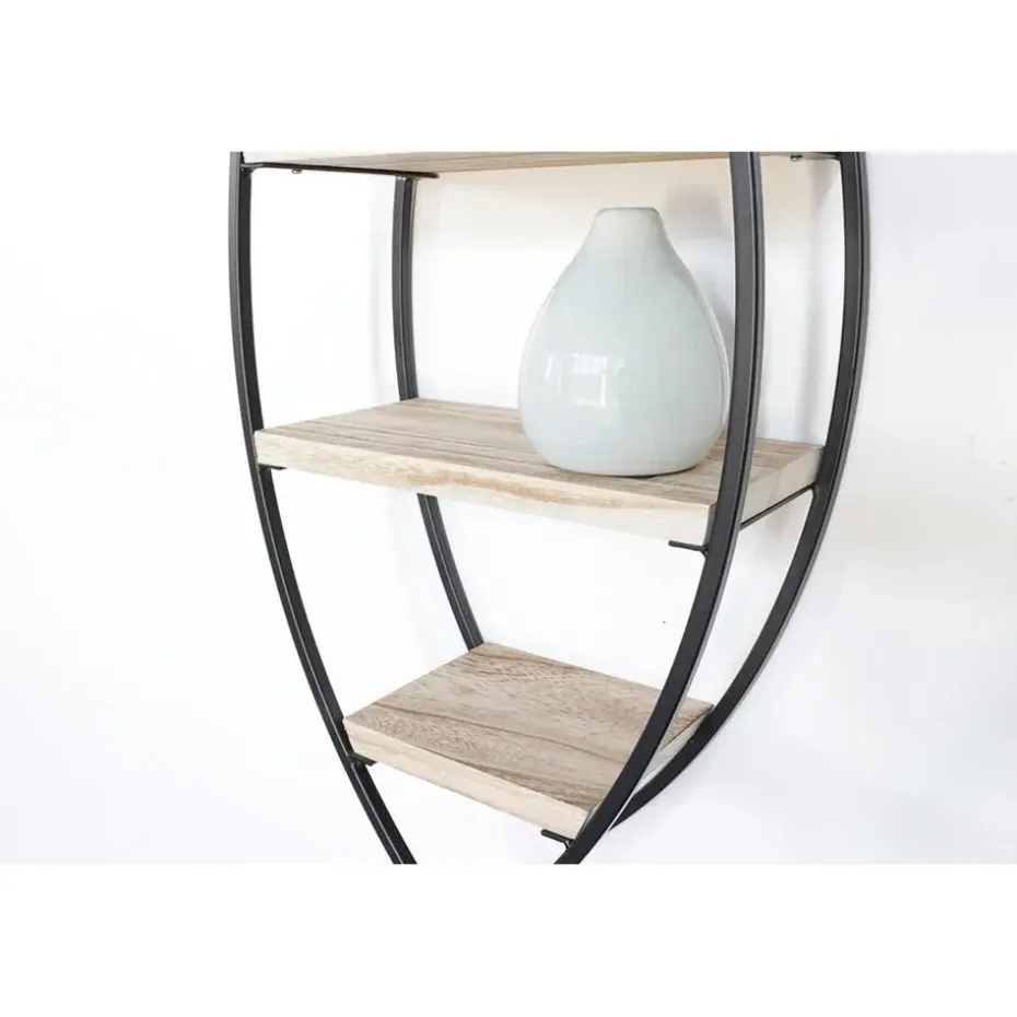 Wandrek ovaal met 4 houten plankjes - 36x80cm