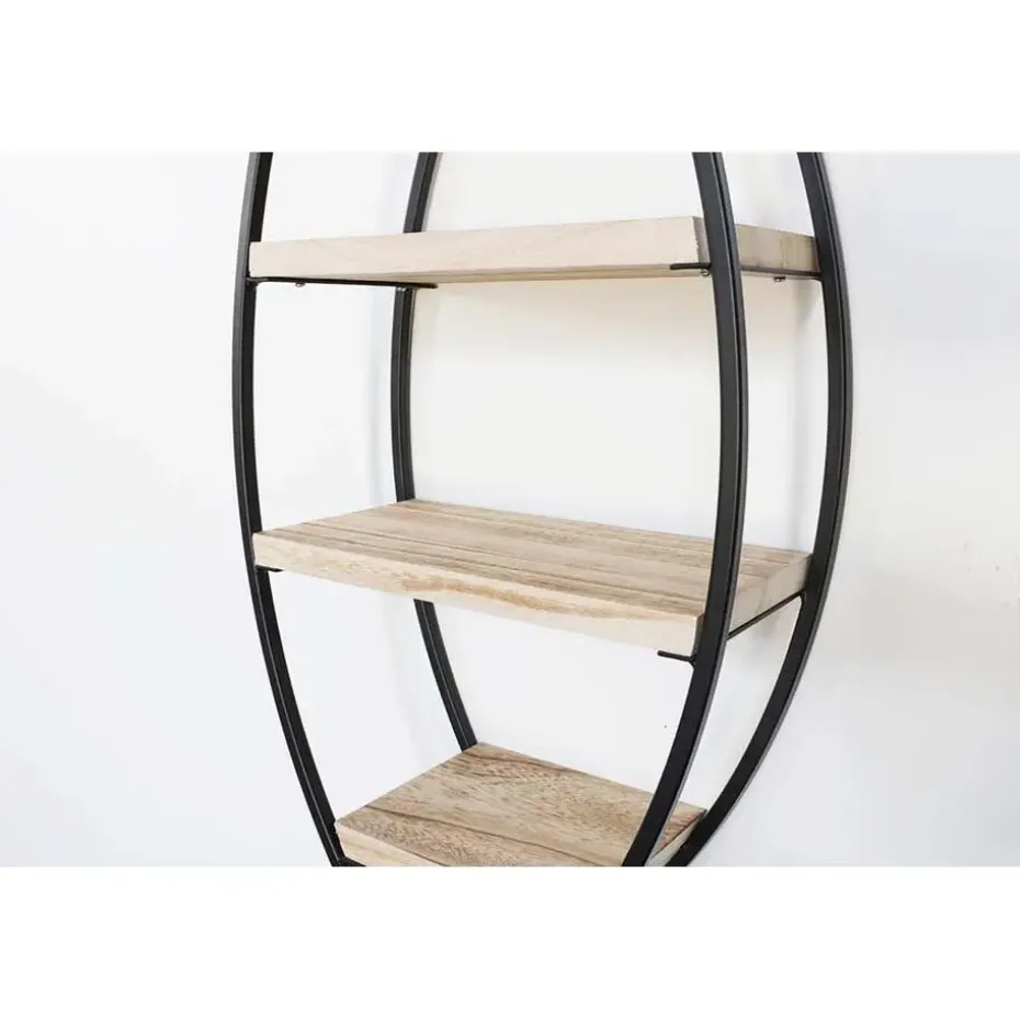 Wandrek ovaal met 4 houten plankjes - 36x80cm