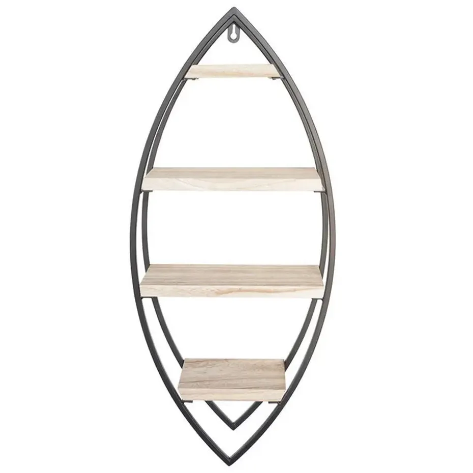 Wandrek ovaal met 4 houten plankjes - 36x80cm