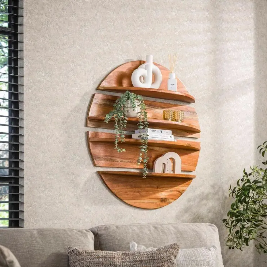 Wandschap - 4-Delig Rond - Hout - Naturel - Margosa