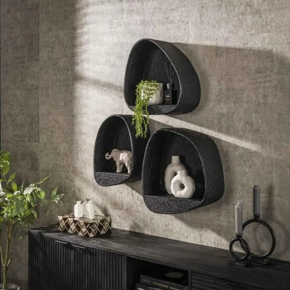Wandschap Grijs Metaal - 43x21x48cm - Metallic Breed