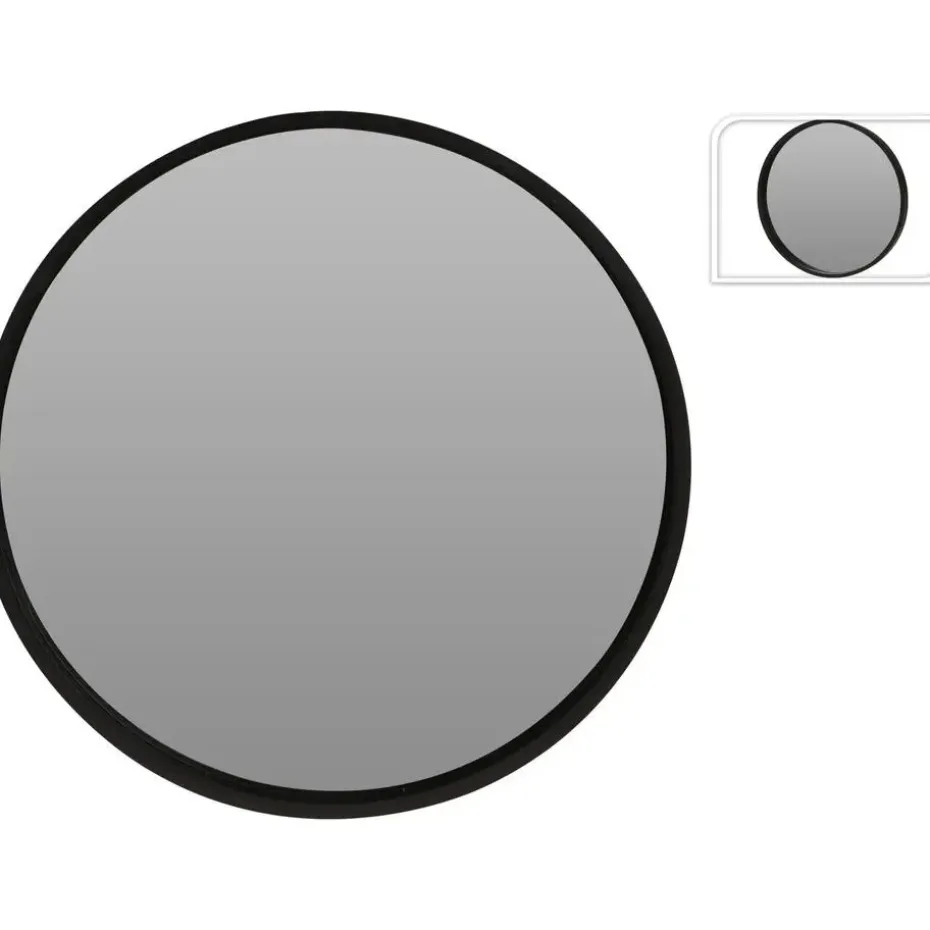 Wandspiegel - rond - houten frame - zwart - D50 cm