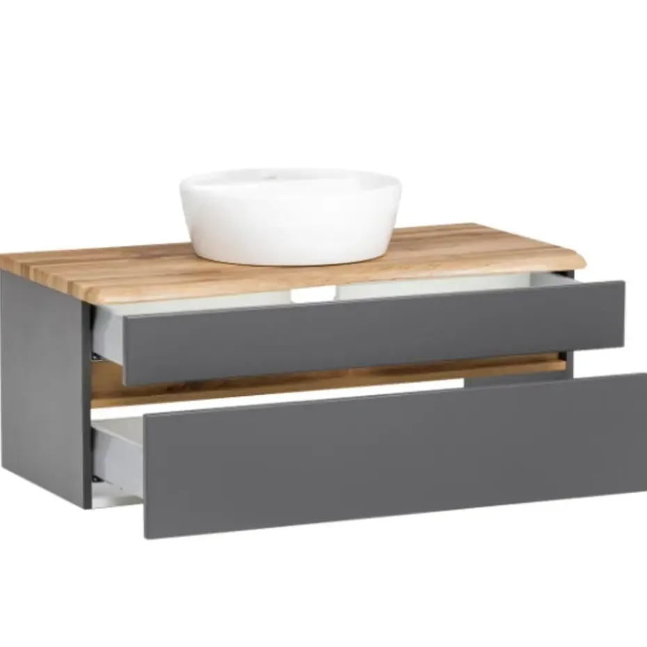 Wastafelmeubel Vikas 101cm 2 lades - antraciet/eik
