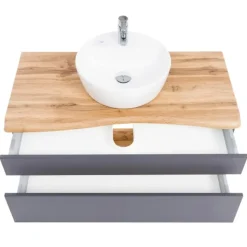 Wastafelmeubel Vikas 101cm 2 lades - antraciet/eik