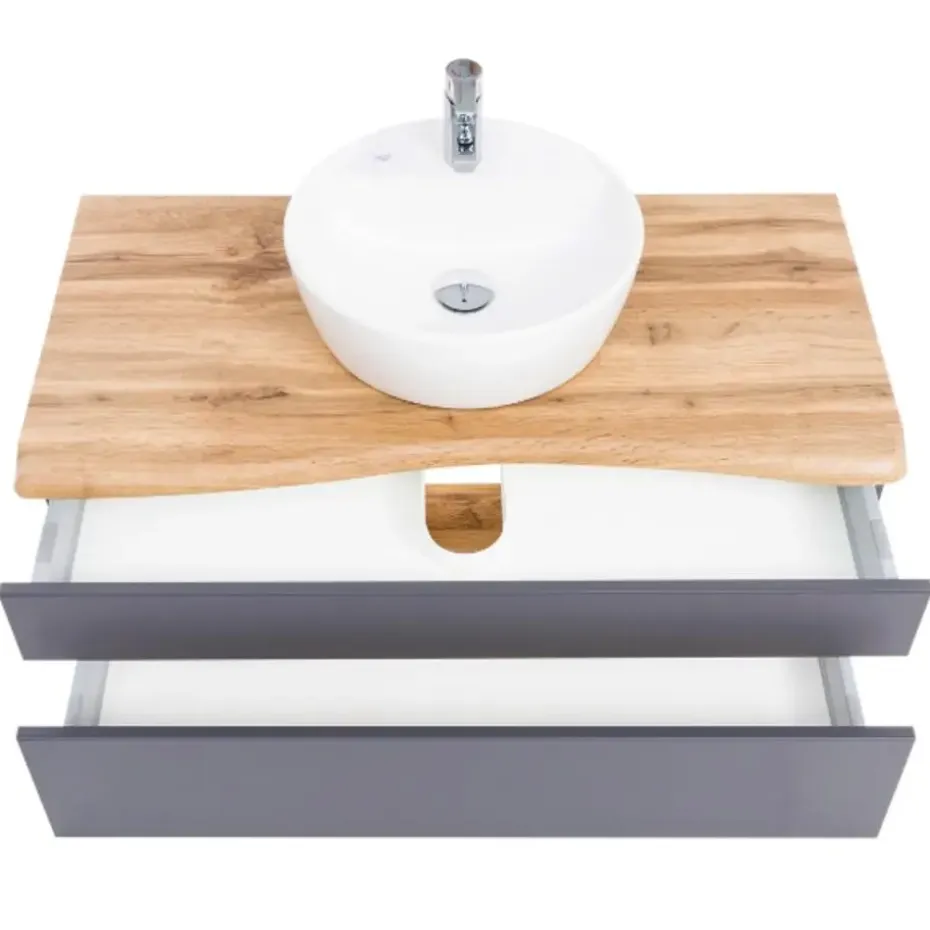 Wastafelmeubel Vikas 101cm 2 lades - antraciet/eik