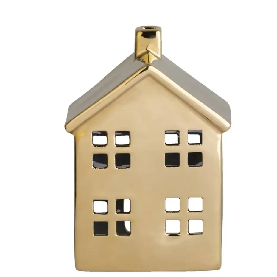 Waxinelichthouder Huis - goudkleur - 14,5x10,5x6,5 cm
