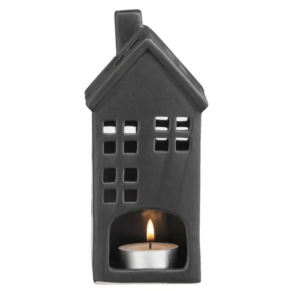 Waxinelichthouder Huis - zwart - 17,5x8x7 cm