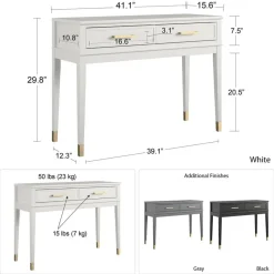 Westerleigh - Consoletafel met 2 laden in wit MDF