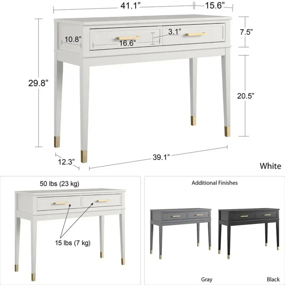 Westerleigh - Consoletafel met 2 laden in wit MDF