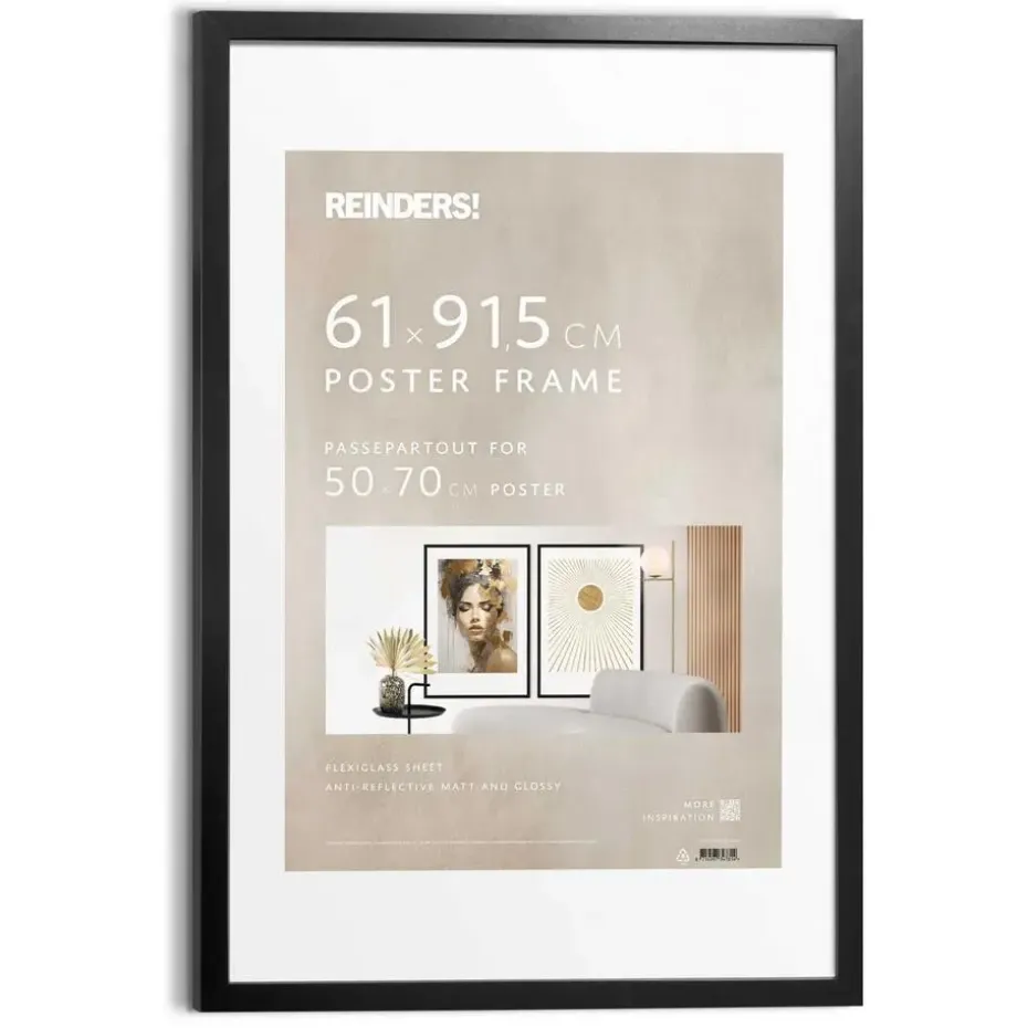 Wissellijst hout Poster 61x91,5 of 50x70 Zwart - 61 x 91,5