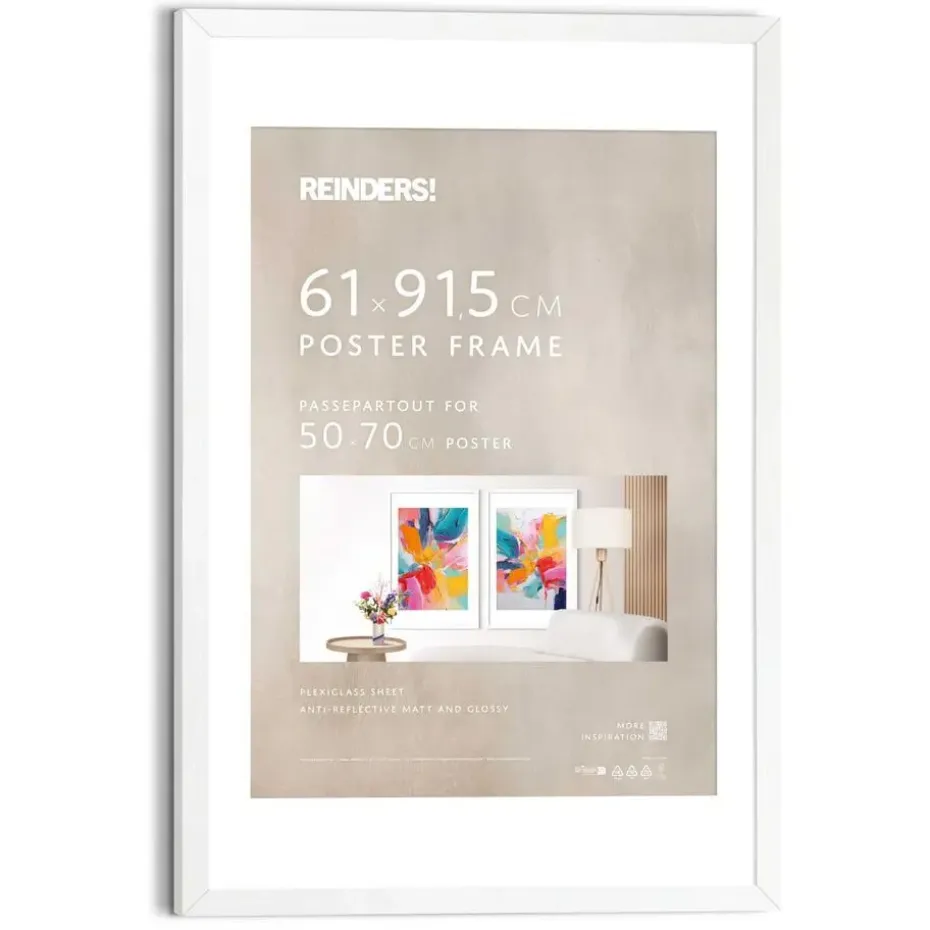 Wissellijst hout Poster 61x91,5 of 50x70 Wit - 61 x 91,5 - Wit