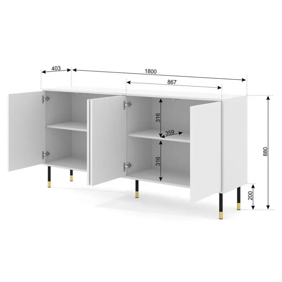 WOODY dressoir 4D 180 cm mat zwart